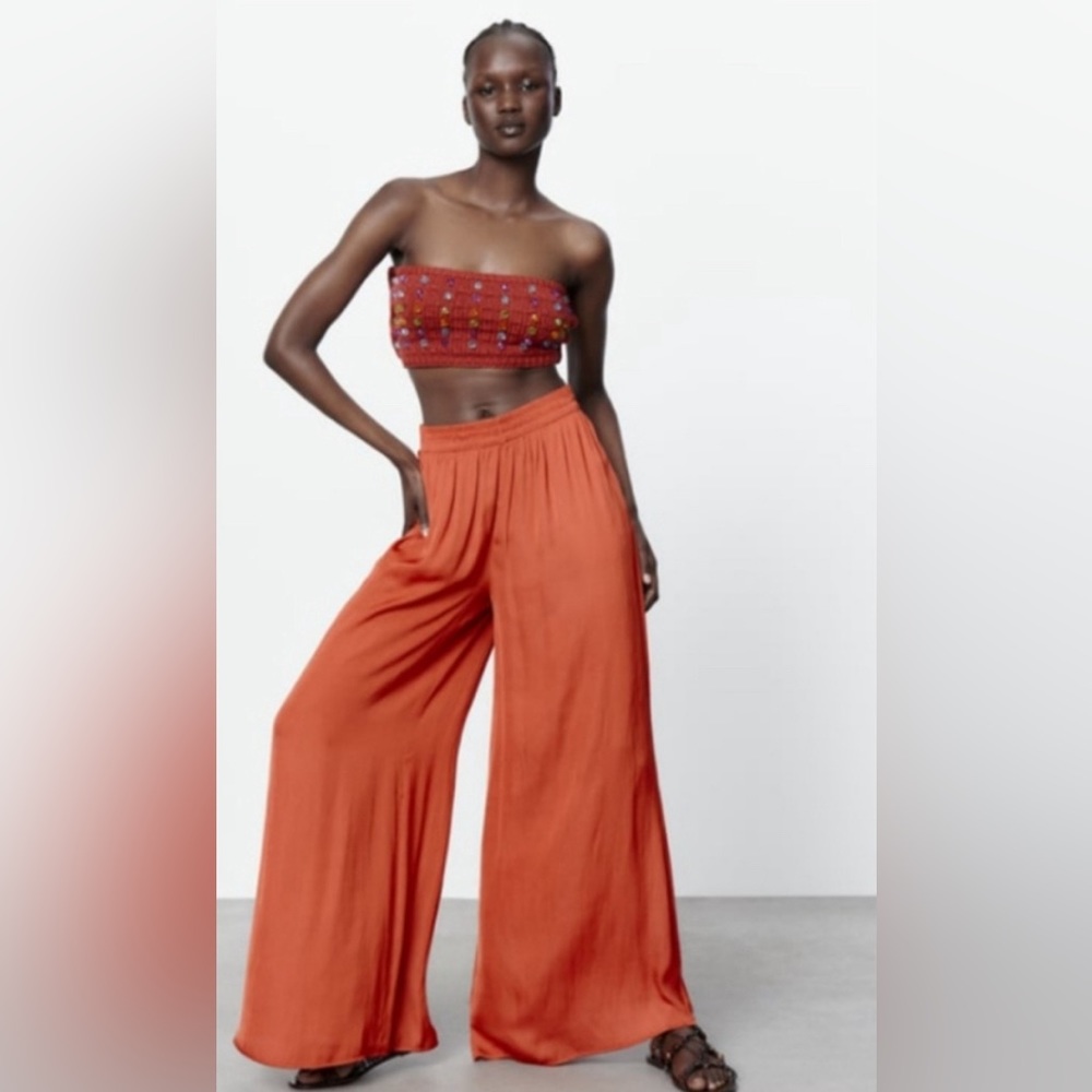 Zara wide-leg orange palazzo pants